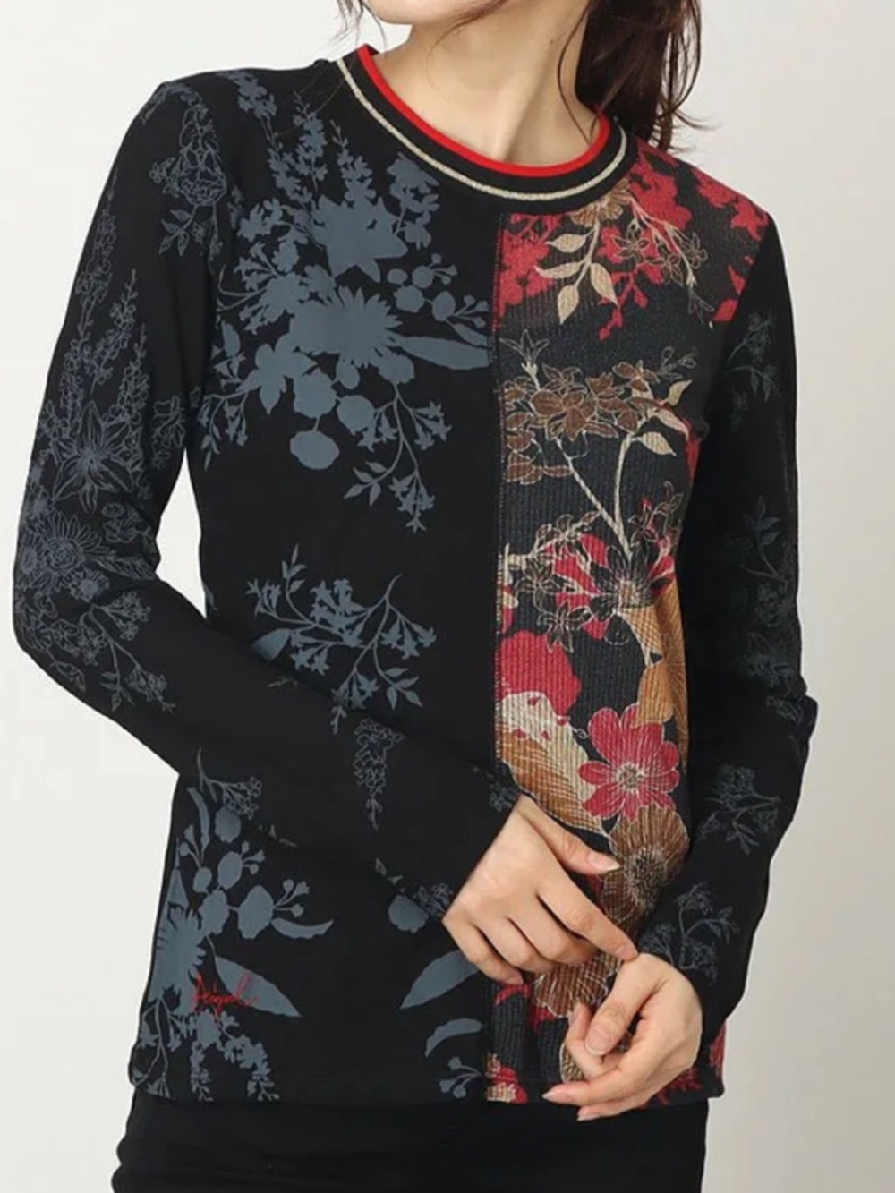 Desigual Julie Colorful Floral Mixed Print Patterned Long Sleeve Top Women L